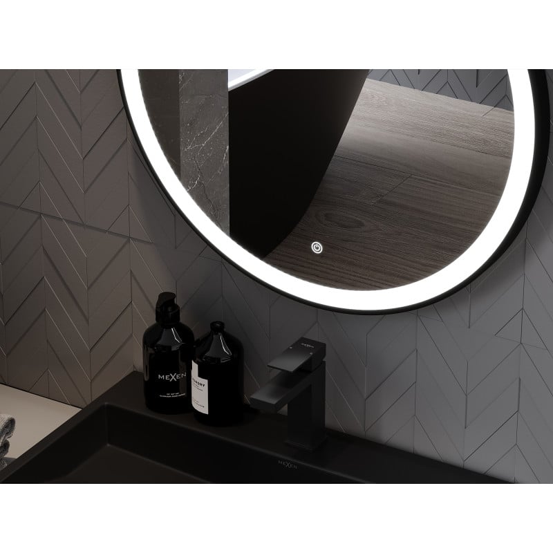 Mexen Esso lustro łazienkowe podświetlane, okragłe 80 cm, LED 6000K, antypara, rama czarna - 9825-080-080-611-70