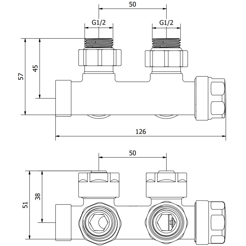 Mexen zawór grzejnikowy kątowy, Duplex, DN50, złoty - W907-000-50