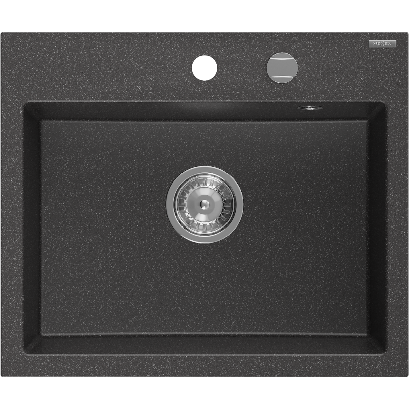 Mexen Oscar zlewozmywak granitowy 1-komorowy 580 x 490 mm, czarny nakrapiany, syfon chrom - 6519581000-76