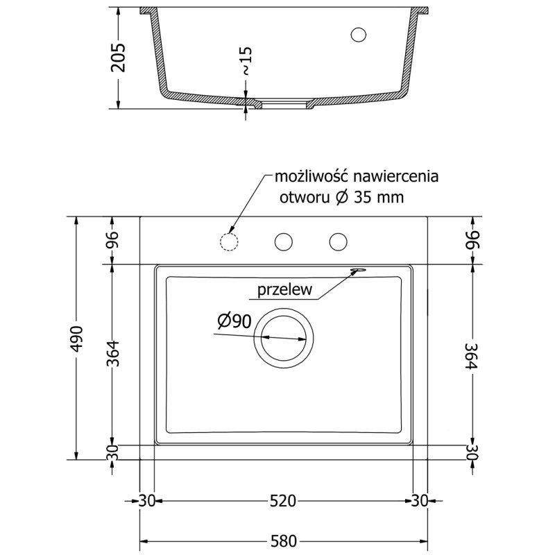 Mexen Oscar zlewozmywak granitowy 1-komorowy 580 x 490 mm, beżowy, syfon złoty - 6519581000-69-G