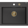 Mexen Oscar zlewozmywak granitowy 1-komorowy 580 x 490 mm, czarny nakrapiany, syfon złoty - 6519581000-76-G