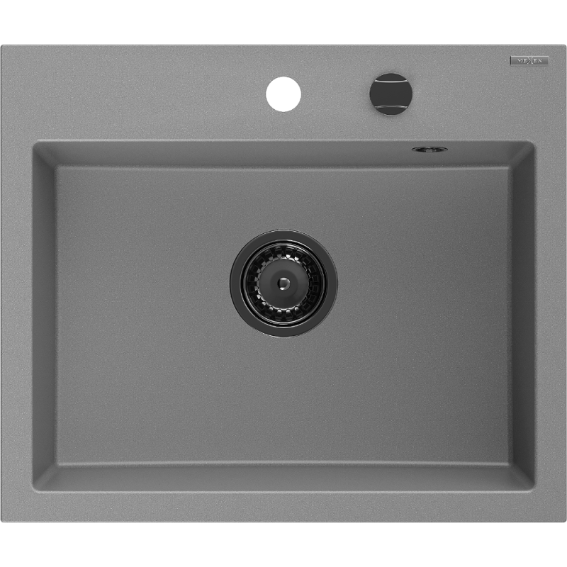 Mexen Oscar zlewozmywak granitowy 1-komorowy 580 x 490 mm, szary, syfon czarny - 6519581000-71-B