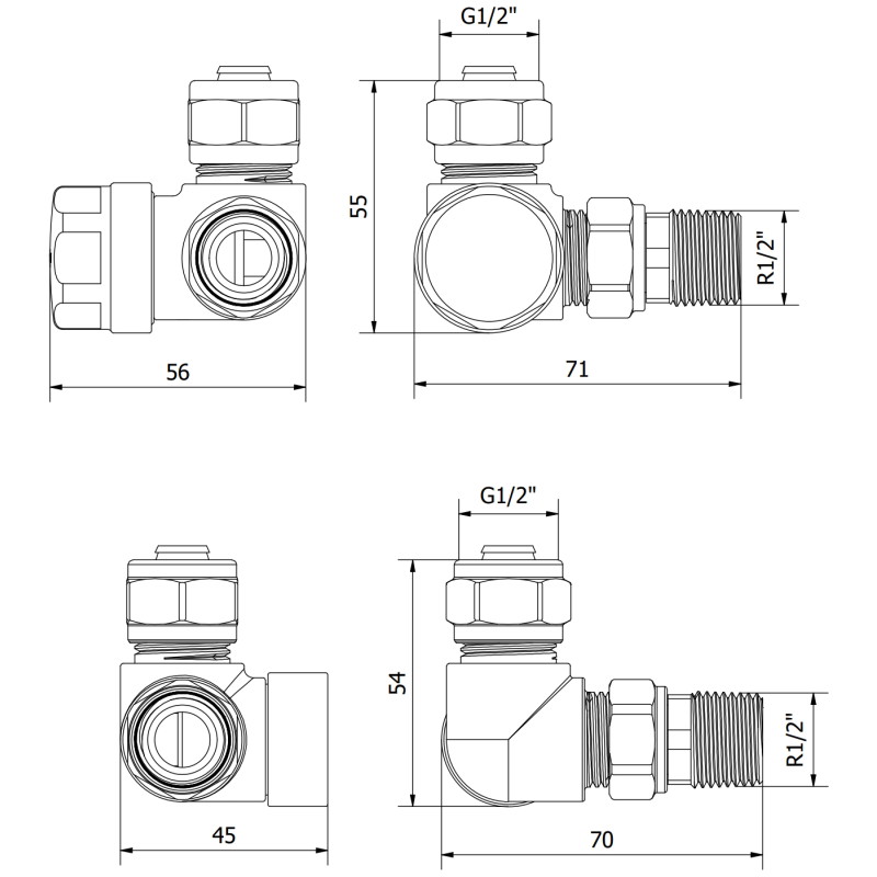 Mexen zawory grzejnikowe osiowe, antracyt - W903-000-66