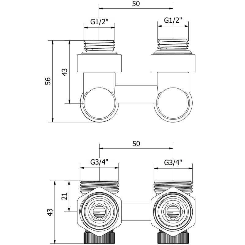 Mexen zawór grzejnikowy dwururowy DN50, kątowy 1/2"x3/4", nikiel  - W911-012-01