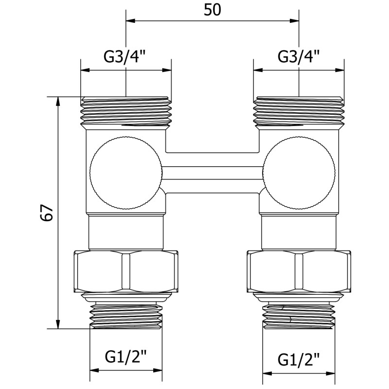 Mexen zawór grzejnikowy dwururowy DN50, prosty 1/2"x3/4", nikiel  - W912-012-01