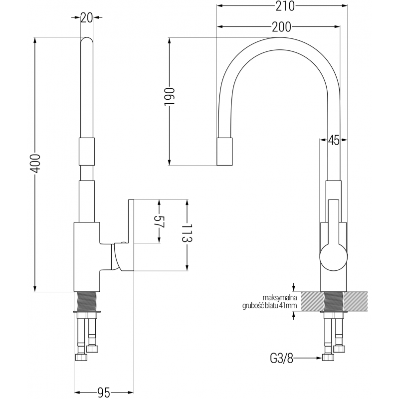 Mexen Flex bateria kuchenna, chrom/szara - 670900-06