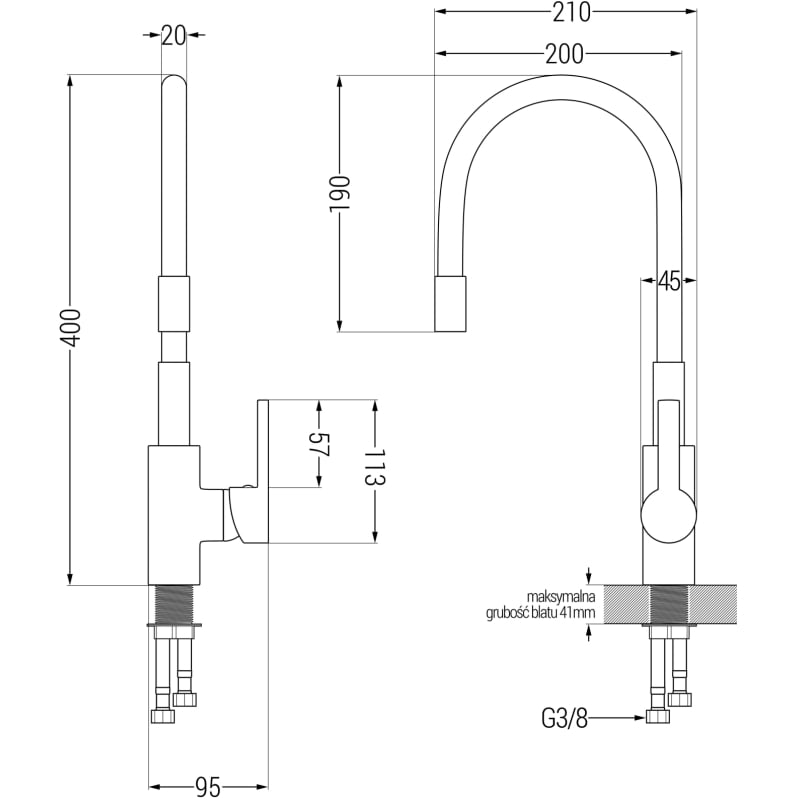 Mexen Flex bateria kuchenna, chrom/beżowa - 670900-09