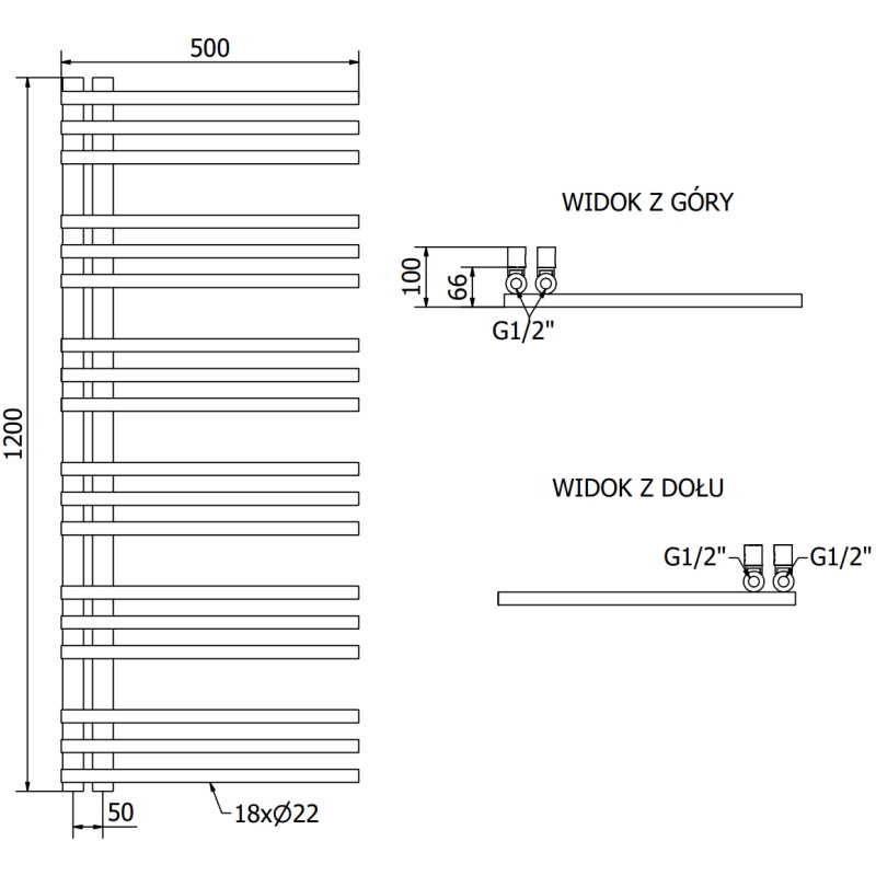 Mexen Neptun grzejnik łazienkowy dekoracyjny 1200 x 500 mm, 360 W, złoty - W101-1200-500-00-50