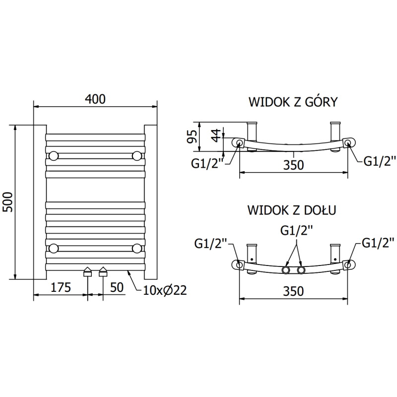 Mexen Ares grzejnik łazienkowy 500 x 400 mm, 142 W, chrom - W102-0500-400-00-01