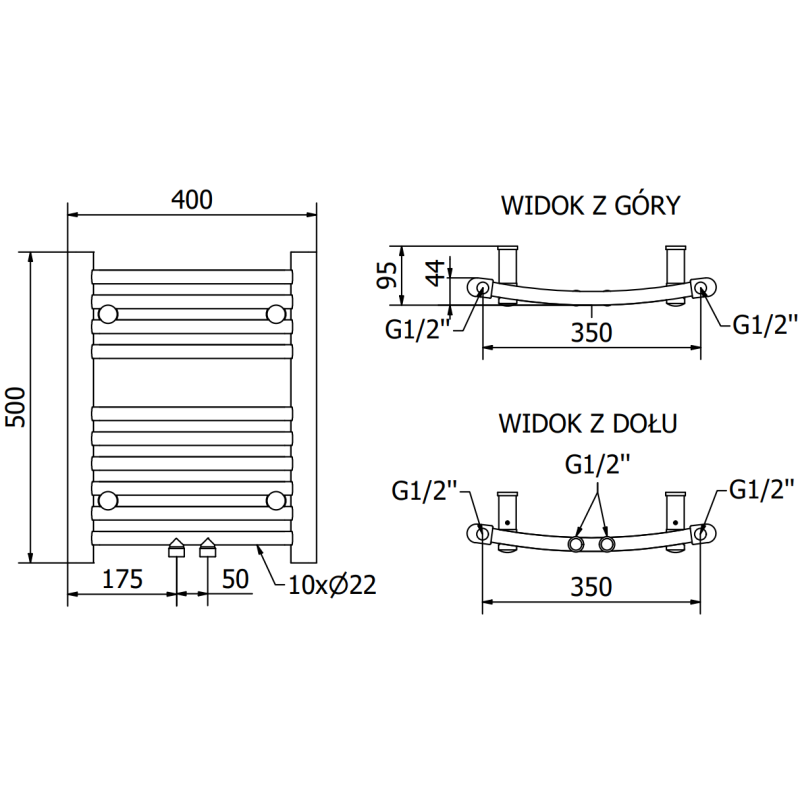 Mexen Ares grzejnik łazienkowy 500 x 400 mm, 179 W, antracyt - W102-0500-400-00-66