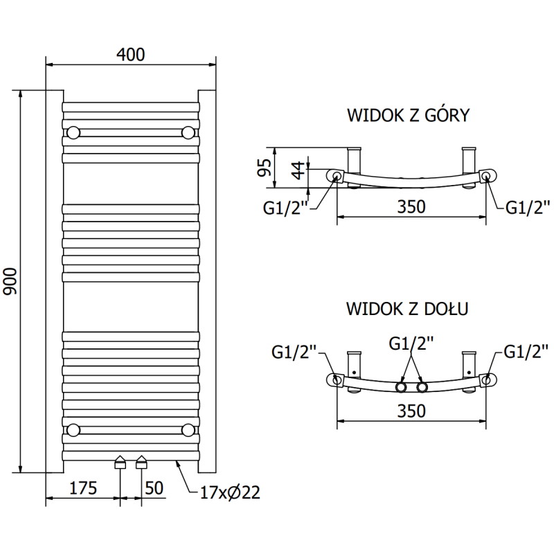 Mexen Ares grzejnik łazienkowy 900 x 400 mm, 246 W, złoty - W102-0900-400-00-50