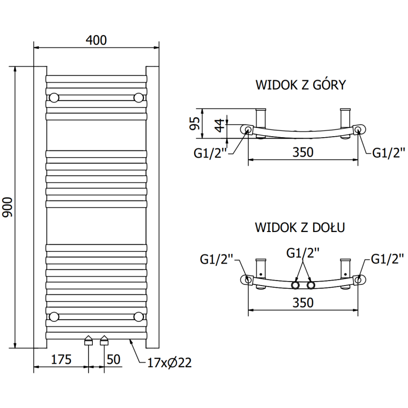 Mexen Ares grzejnik łazienkowy 900 x 400 mm, 312 W, antracyt - W102-0900-400-00-66