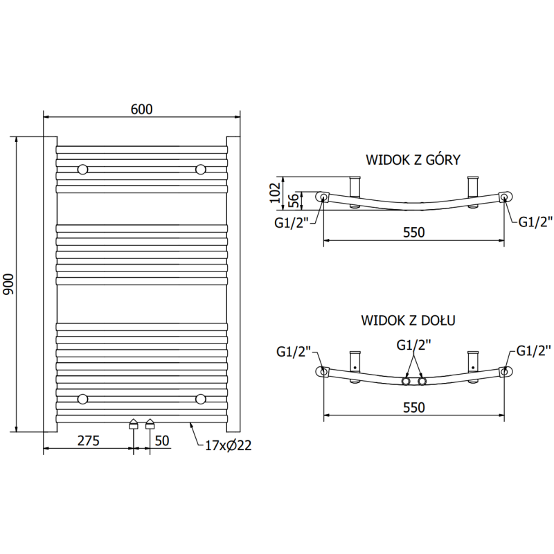 Mexen Ares grzejnik łazienkowy 900 x 600 mm, 433 W, antracyt - W102-0900-600-00-66