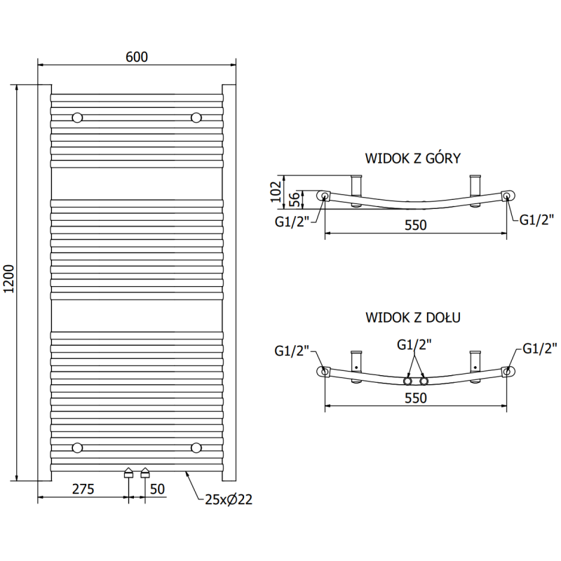 Mexen Ares grzejnik łazienkowy 1200 x 600 mm, 490 W, złoty - W102-1200-600-00-50