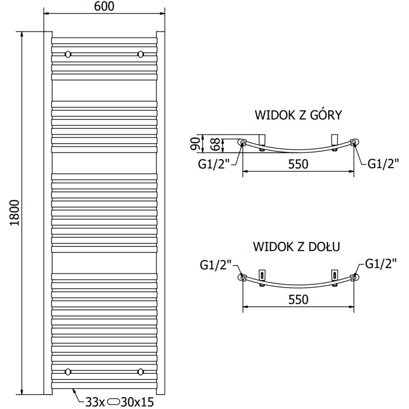 Mexen Helios grzejnik łazienkowy 1800 x 600 mm, 782 W, chrom - W103-1800-600-00-01