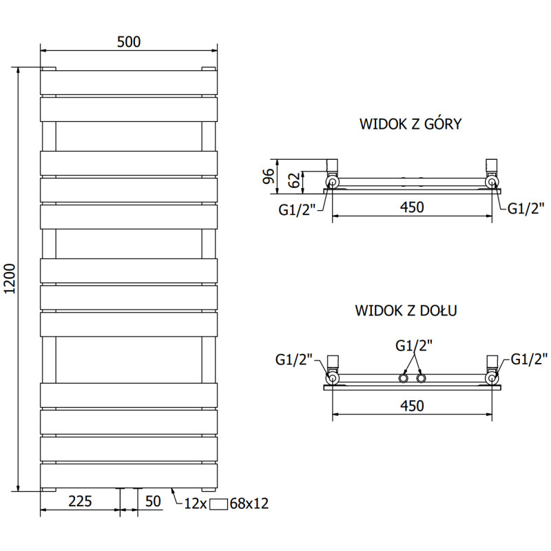 Mexen Ceres grzejnik łazienkowy 1200 x 500 mm, 482 W, złoty - W111-1200-500-00-50