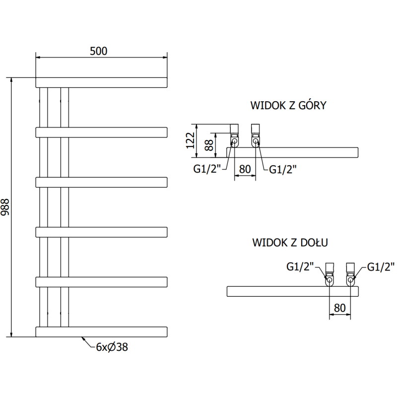 Mexen Jukon grzejnik łazienkowy dekoracyjny 988 x 500 mm, 246 W, chrom - W116-0988-500-00-01