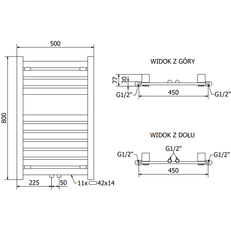 Mexen Uran grzejnik łazienkowy 800 x 500 mm, 364 W, antracyt - W105-0800-500-00-66