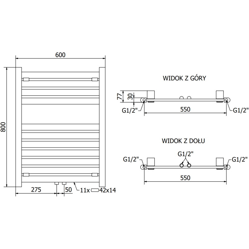 Mexen Uran grzejnik łazienkowy 800 x 600 mm, 336 W, chrom - W105-0800-600-00-01