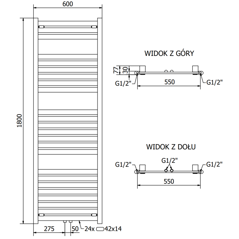 Mexen Uran grzejnik łazienkowy 1800 x 600 mm, 738 W, biały - W105-1800-600-00-01