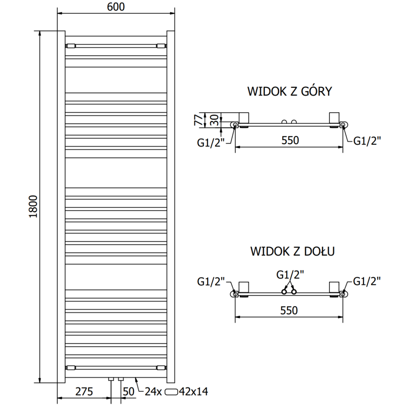 Mexen Uran grzejnik łazienkowy 1800 x 600 mm, 738 W, chrom - W105-1800-600-00-01