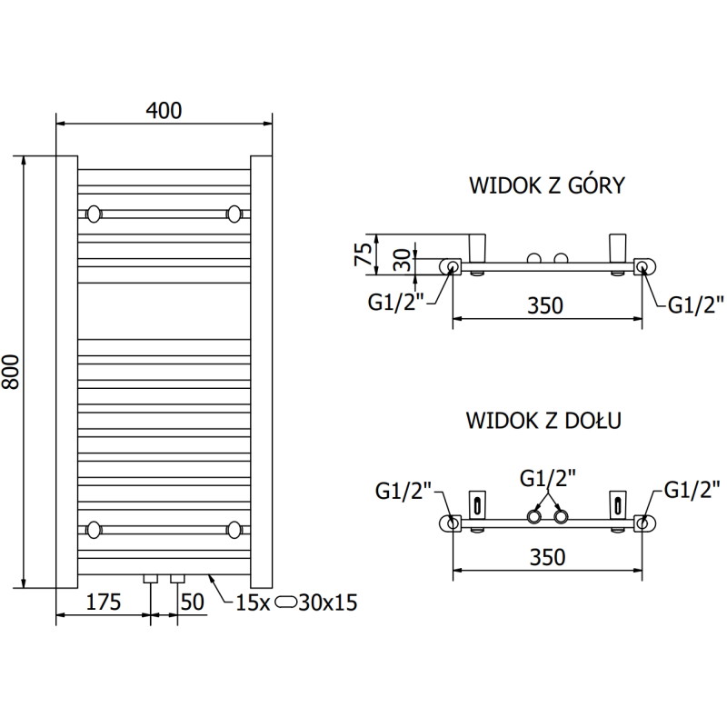 Mexen Hades grzejnik łazienkowy 800 x 400 mm, 253 W, chrom - W104-0800-400-00-01