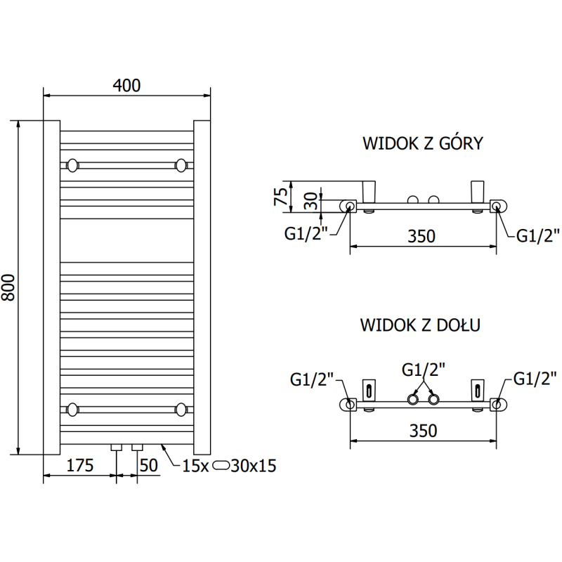 Mexen Hades grzejnik łazienkowy 800 x 400 mm, 320 W, antracyt - W104-0800-400-00-66