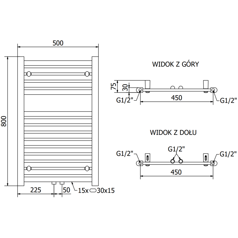 Mexen Hades grzejnik łazienkowy 800 x 500 mm, 386 W, antracyt - W104-0800-500-00-66