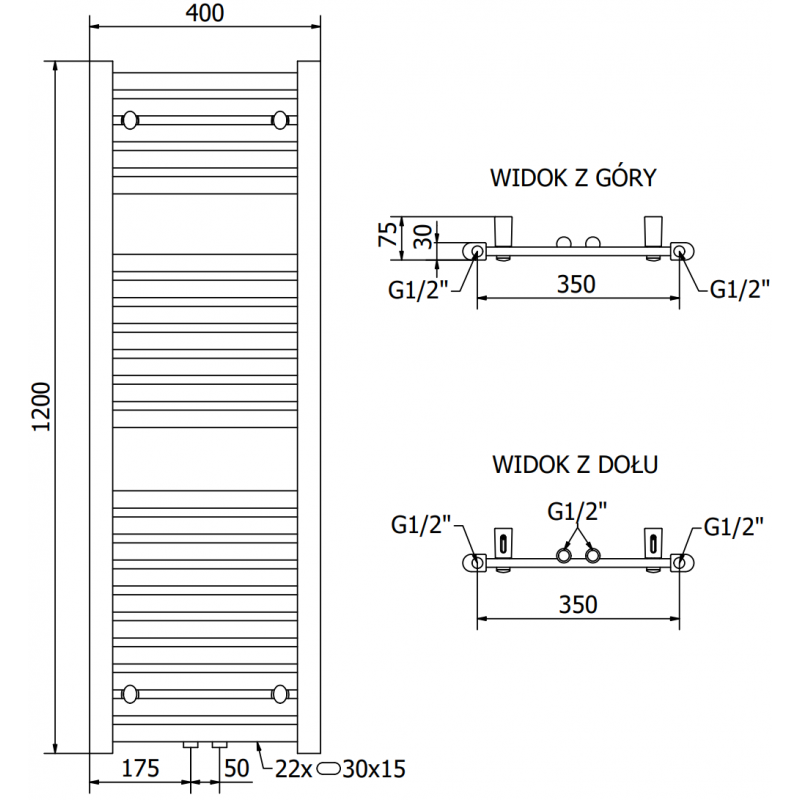 Mexen Hades grzejnik łazienkowy 1200 x 400 mm, 472 W, antracyt - W104-1200-400-00-66