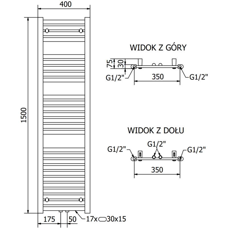 Mexen Hades grzejnik łazienkowy 1500 x 400 mm, 583 W, antracyt - W104-1500-400-00-66