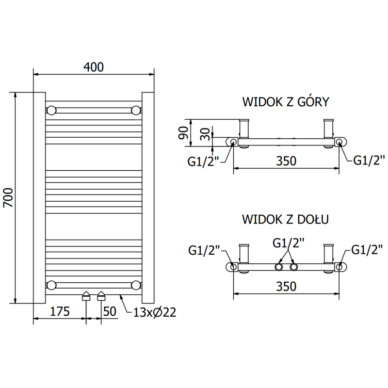 Mexen Mars grzejnik łazienkowy 700 x 400 mm, 238 W, antracyt - W110-0700-400-00-66