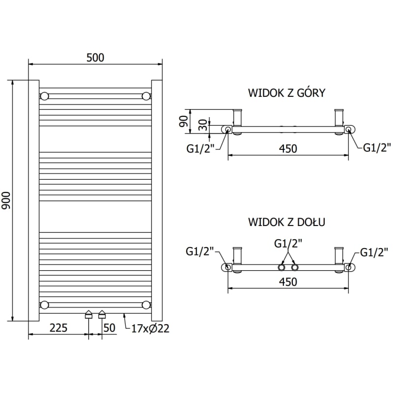 Mexen Mars grzejnik łazienkowy 900 x 500 mm, 370 W, antracyt - W110-0900-500-00-66