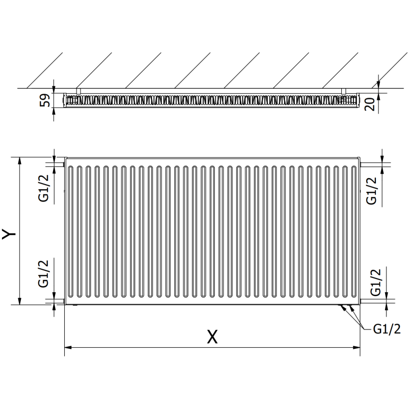 Mexen CV11 grzejnik płytowy 300 x 2400 mm, podłączenie dolne, 1173 W, czarny - W611-030-240-70