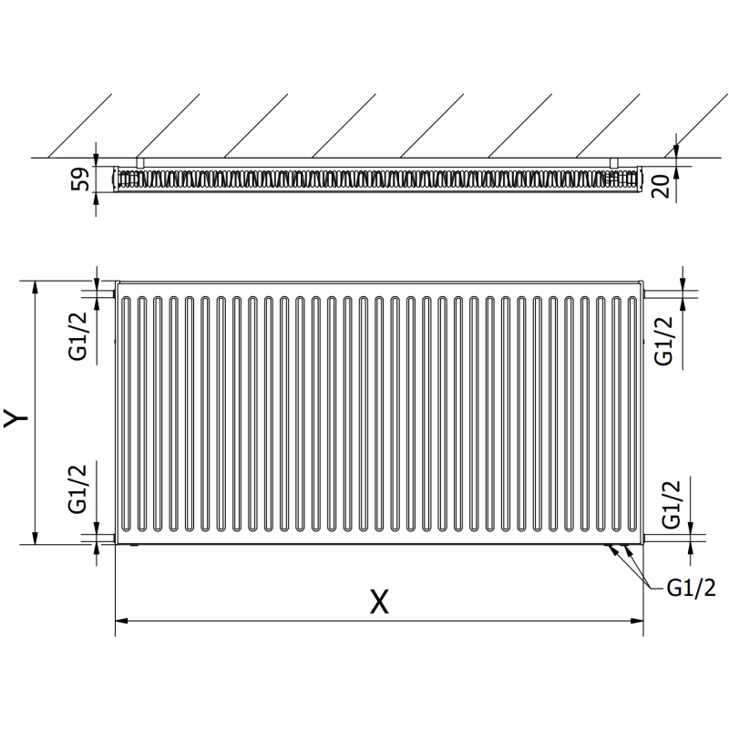 Mexen CV11 grzejnik płytowy 500 x 2600 mm, podłączenie dolne, 2071 W, czarny - W611-050-260-70