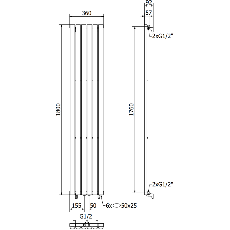 Mexen Oregon grzejnik dekoracyjny 1800 x 360 mm, 604 W, antracyt  - W202-1800-350-00-66