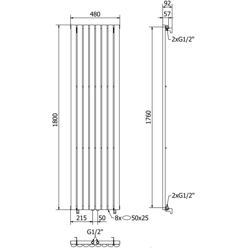 Mexen Oregon grzejnik dekoracyjny 1800 x 480 mm, 805 W, antracyt - W202-1800-490-00-66