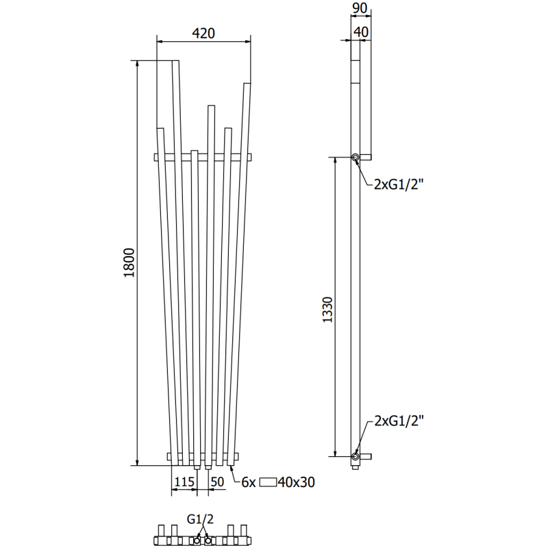 Mexen Omaha grzejnik dekoracyjny 1800 x 420 mm, 655 W, antracyt - W208-1800-420-00-66