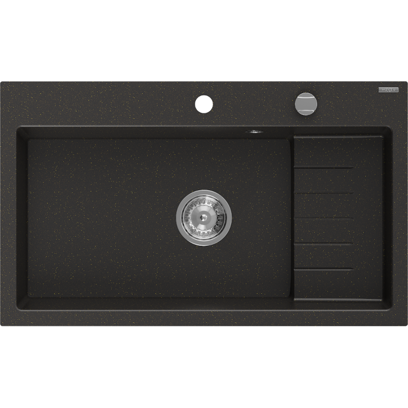 Mexen Omar zlewozmywak granitowy 1-komorowy 800 x 480 mm, czarny/złoty metalik, syfon chrom - 6520801005-75