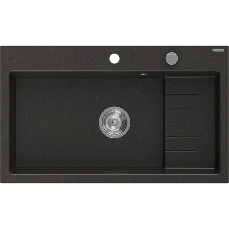 Mexen Omar zlewozmywak granitowy 1-komorowy 800 x 480 mm, czarny/złoty metalik, syfon chrom - 6520801005-75