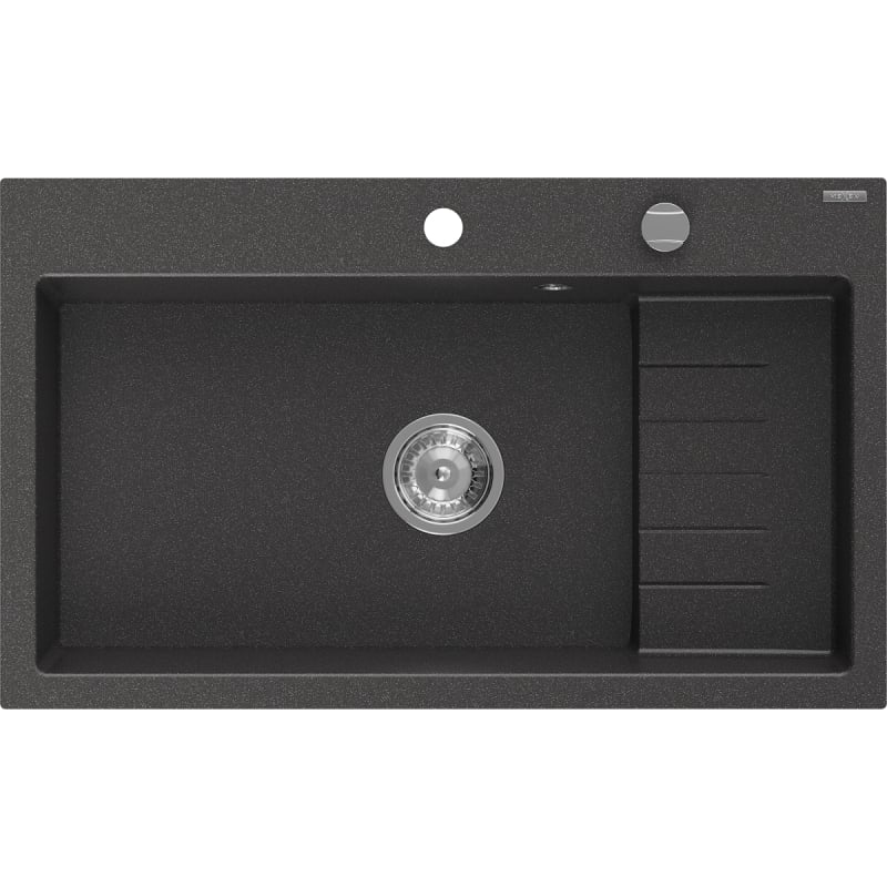 Mexen Omar zlewozmywak granitowy 1-komorowy 800 x 480 mm, czarny nakrapiany, syfon chrom - 6520801005-76