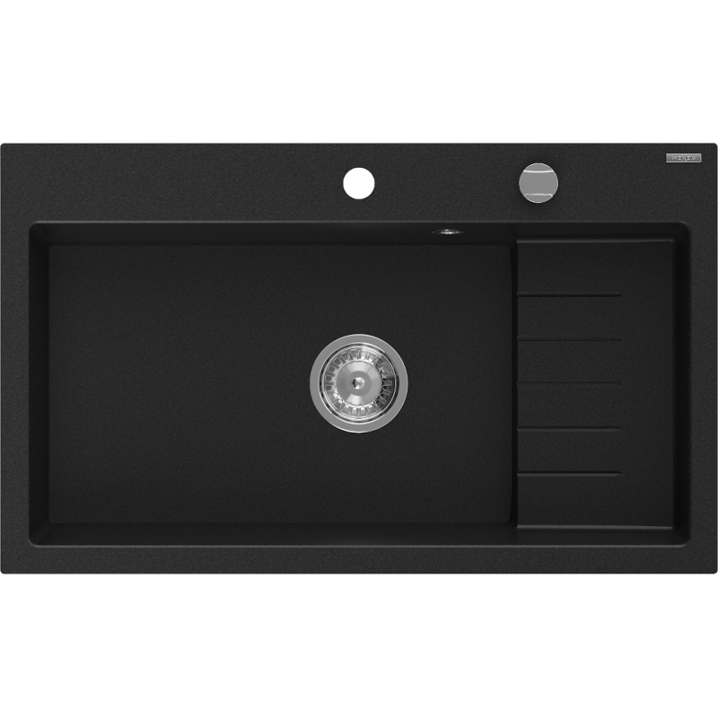 Mexen Omar zlewozmywak granitowy 1-komorowy 800 x 480 mm, czarny, syfon chrom - 6520801005-77
