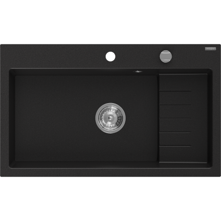 Mexen Omar zlewozmywak granitowy 1-komorowy 800 x 480 mm, czarny, syfon chrom - 6520801005-77