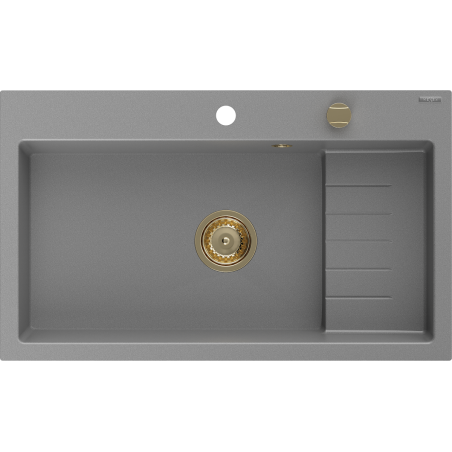 Mexen Omar zlewozmywak granitowy 1-komorowy 800 x 480 mm, szary, syfon złoty - 6520801005-71-G