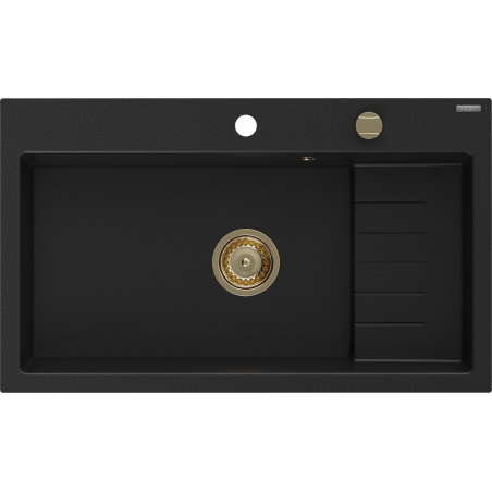 Mexen Omar zlewozmywak granitowy 1-komorowy 800 x 480 mm, czarny, syfon złoty - 6520801005-77-G
