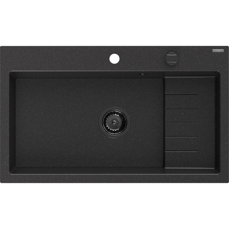 Mexen Omar zlewozmywak granitowy 1-komorowy 800 x 480 mm, czarny/srebrny metalik, syfon czarny - 6520801005-73-B