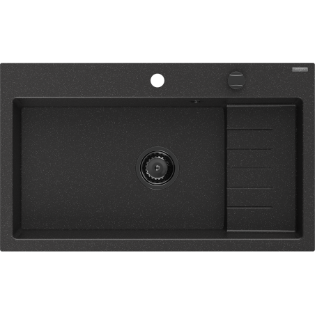 Mexen Omar zlewozmywak granitowy 1-komorowy 800 x 480 mm, czarny/srebrny metalik, syfon czarny - 6520801005-73-B