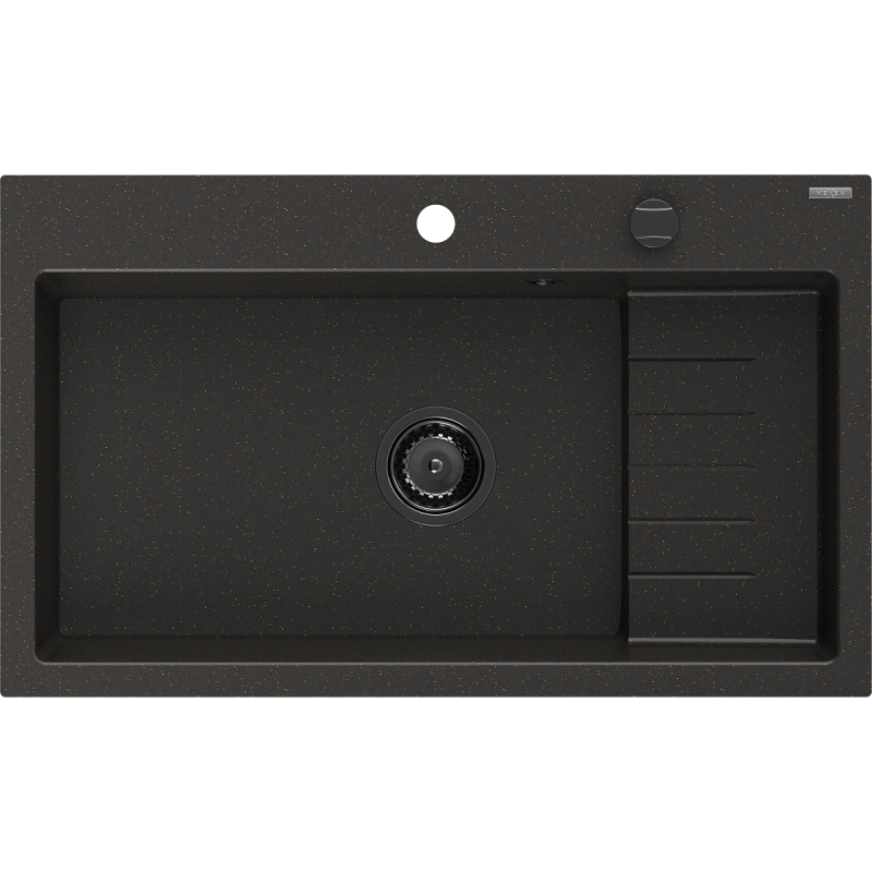 Mexen Omar zlewozmywak granitowy 1-komorowy 800 x 480 mm, czarny/złoty metalik, syfon czarny - 6520801005-75-B