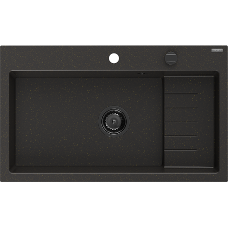 Mexen Omar zlewozmywak granitowy 1-komorowy 800 x 480 mm, czarny/złoty metalik, syfon czarny - 6520801005-75-B