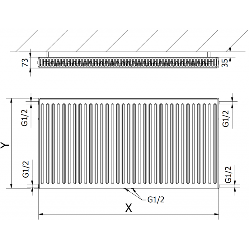 Mexen CC21 grzejnik płytowy 600 x 1800 mm, podłączenie dolne środkowe, 2308 W, biały - W6C21-060-180-00