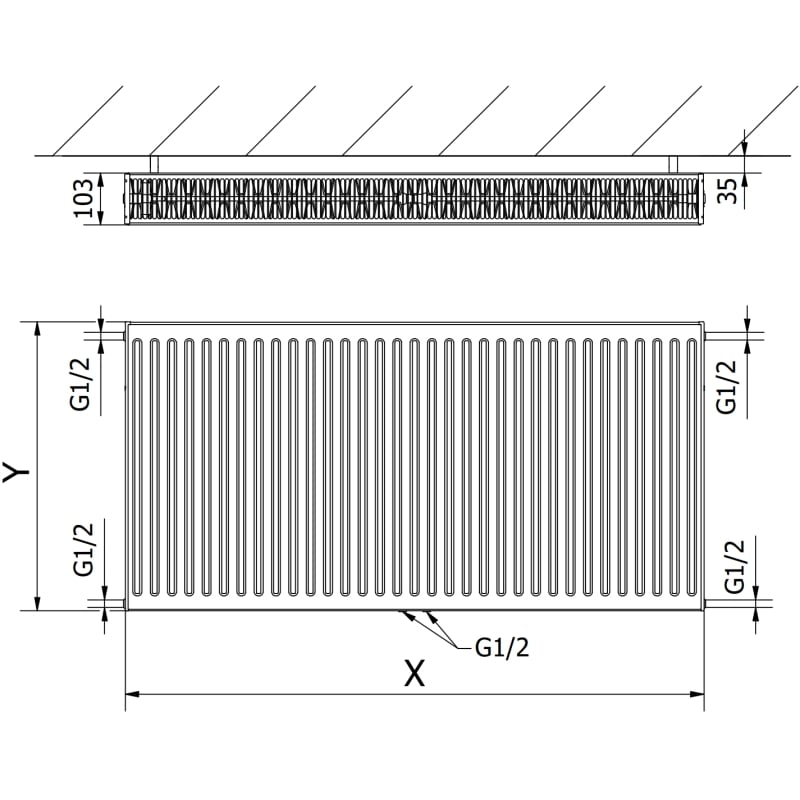 Mexen CC22 grzejnik płytowy 500 x 1600 mm, podłączenie dolne środkowe, 2279 W, biały - W6C22-050-160-00